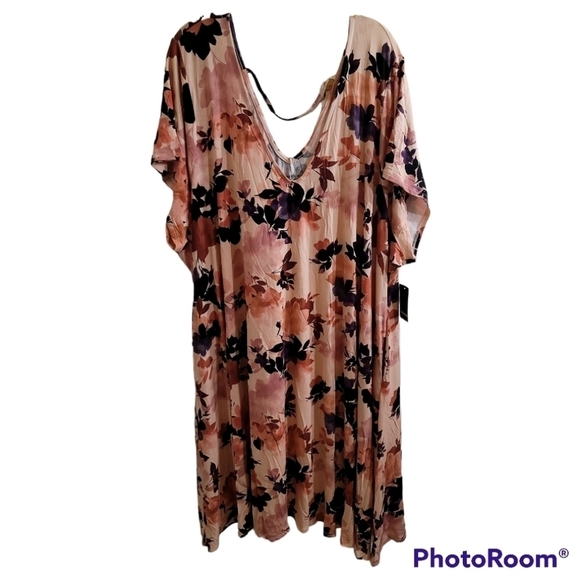 NWT Torrid Mini Super Soft Trapeze Dress 6 6X Floral Peach Pockets Stretch Knit - Picture 2 of 9